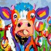 Colorful Cow in Flower Field - Animals Paint By Number