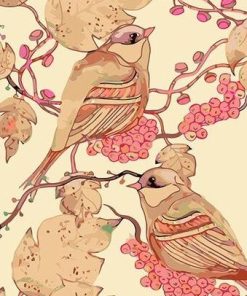 Pink Bird With Flowers - Birds Paint By Number
