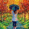 Girl Strolling autumn paint by numbers