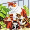 Cat With Her Kittens in Garden - Animals Paint By Number