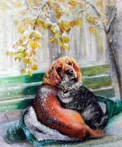 Cat and Dog in Winter - Animals Paint By Number