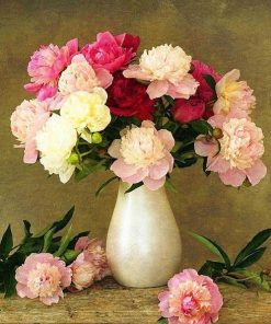 Rose Flowers In White Vase -  Flowers Paint By Number
