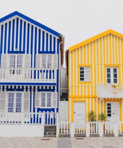 Blue Yellow Houses Aveiro Portugal paint by numbers