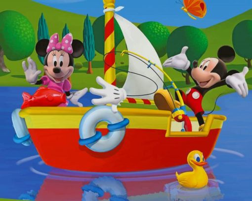 Mickey And Minnie On Boat paint by numbers