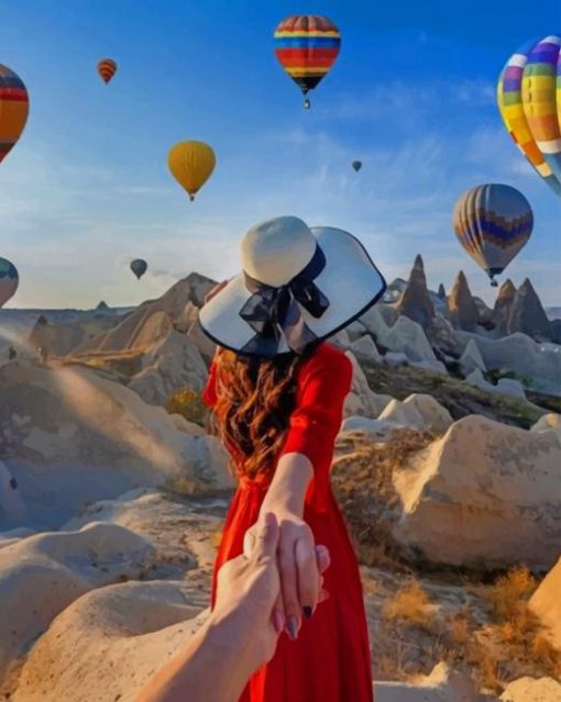 Couple Watching Colorful Flying Air Balloons Paint by numbers