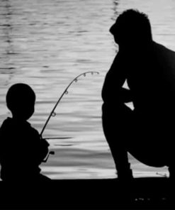 Dad Teaching His Son Fishing paint by numbers