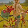 Girl Strolling A Farm With Her Bike paint by numbers