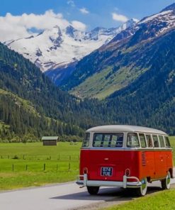 Red VW Bus In Beautiful Landscape paint by numbers