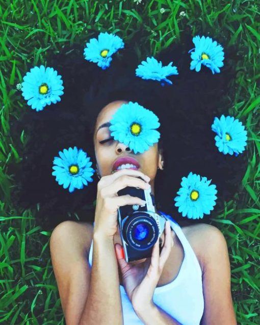 Blue Flowers On Girl Photography paint by numbers