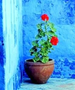 Blue wall and vase of flowers paint by numbers