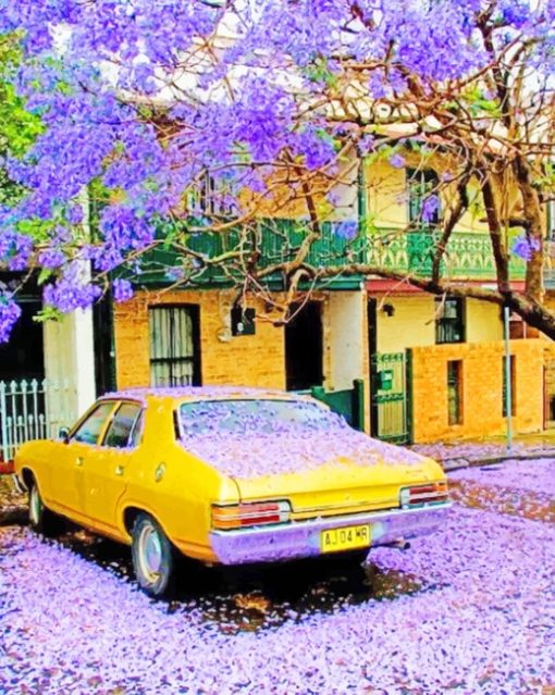 Car Under Jacaranda Tree paint by numbers