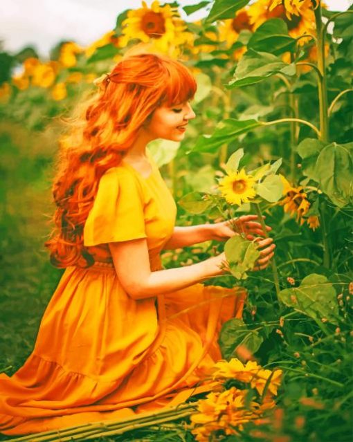 Girl In Sunflowers Field paint by numbers