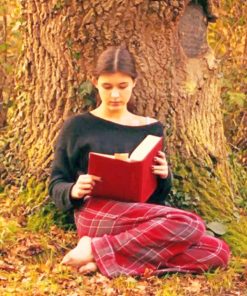 Girl Reading Book Under Tree paint by numbers