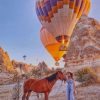 Woman And Her Hose With Hot Air Balloons paint by numbers