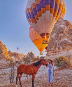 Woman And Her Hose With Hot Air Balloons paint by numbers