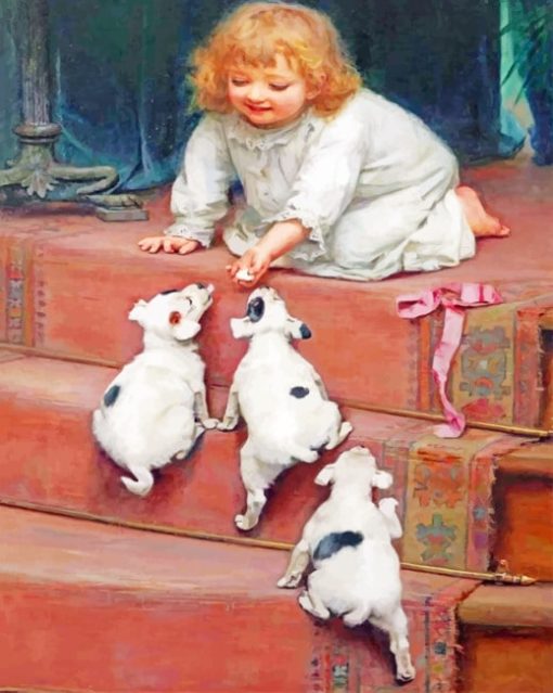 Little Girl Taking Care Of Pets paint by numbers