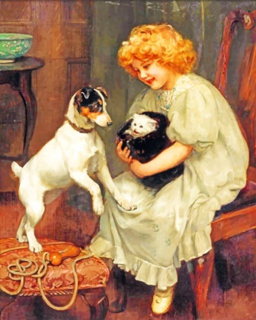 Little Girl And Pets paint by numbers