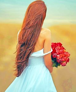 Long Hair Girl Holding Roses paint by numbers