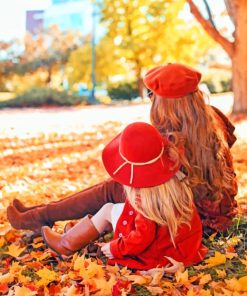 Mother And Daughter In Autumn Forest paint by numbers