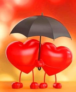 Red Hearts Under Umbrella paint by numbers