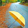 Yellow Umbrella With Autumn Leaves paint by numbers