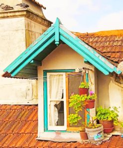 Aesthetic Blue Window And Plants paint by numbers