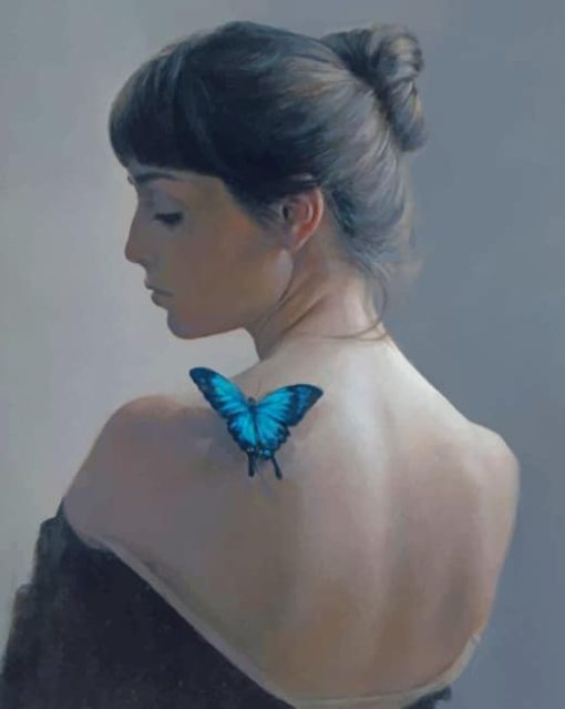 Aesthetic Woman And Blue Butterfly Paint by numbers