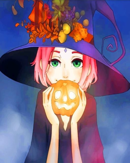 Anime Girl In Halloween Paint by numbers