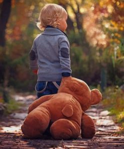 Baby Boy With His Brown teddy Bear Paint by numbers