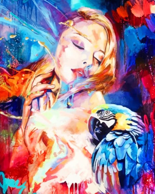 Colorful Woman And Parrot paint by numbers