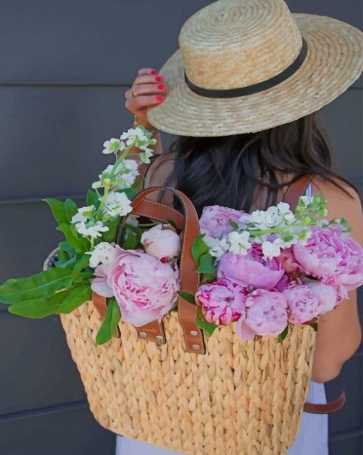 Girl Carrying Bag Full Of Flowers paint by numbers