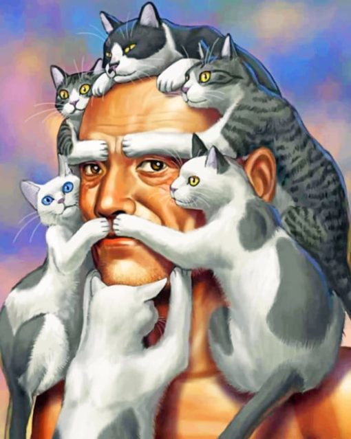 Old Man And Cats paint by numbers