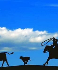 Rancher Roping Cattle Silhouette Paint by numbers