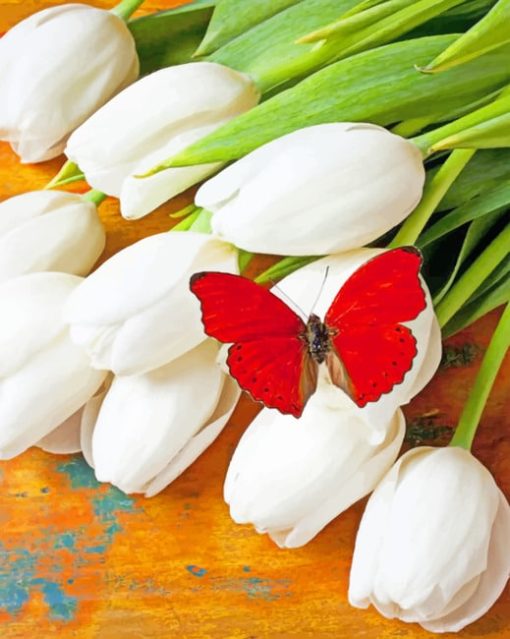 Red Butterfly With Flowers paint by numbers