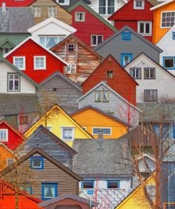 Voss norway Colorful Houses Paint by numbers