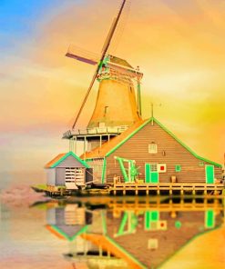 Windmill Water Reflection Paint by numbers