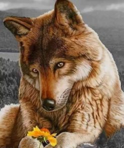 Brown Wolf And Flowers paint by numbers