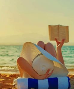 Woman Reading A Book On The Beach Paint by numbers