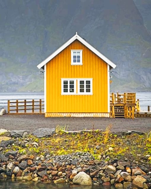 Yellow House In Winter Season Paint by numbers