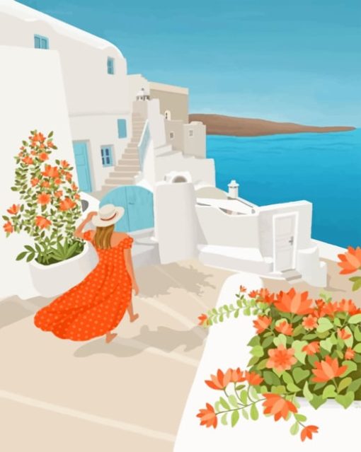 Girl In Santorini paint by numbers