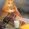 Cat Drinking Hot Milk In A Rainy Day paint by numbers