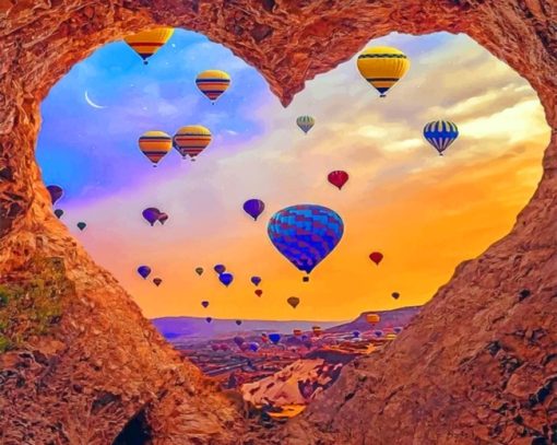 Heart Shape And Air Balloons Paint by numbers