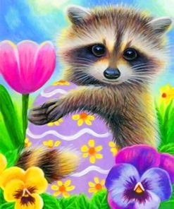 Raccoon And Flowers paint by numbers