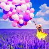 Woman In A Field Of Lavender Carrying Colorful Balloons Paint by numbers