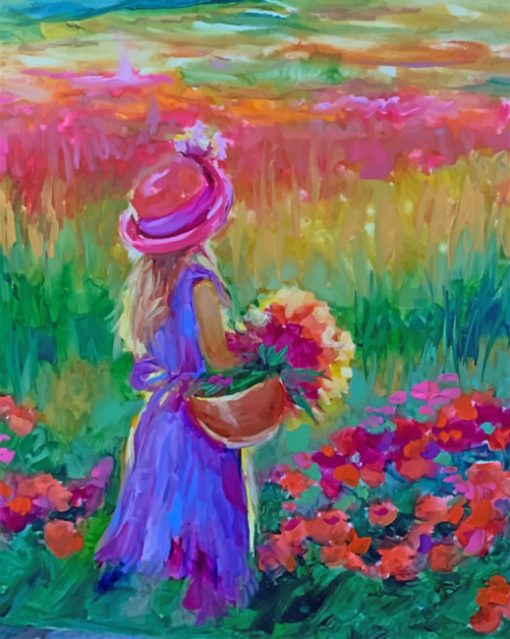 Girl In Flowers Field paint by numbers