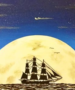 Pirate Ship Moon Rise paint by numbers