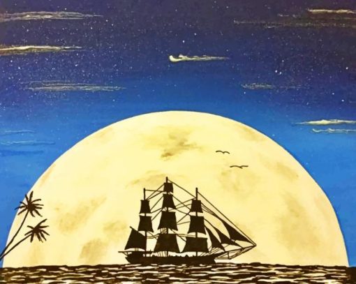 Pirate Ship Moon Rise paint by numbers