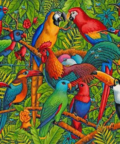 Tropical rainforest birds paint by number