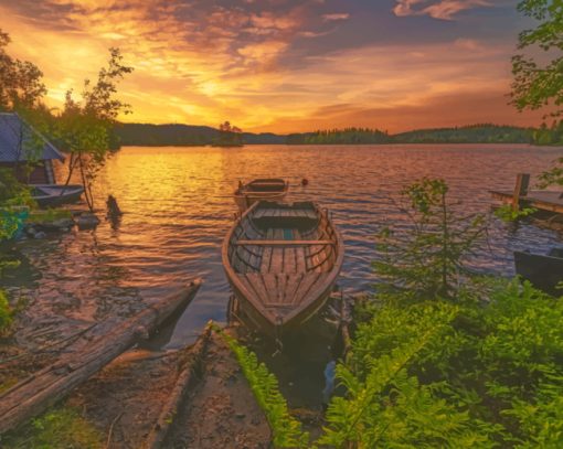 Wooden Boats lakeside paint by number