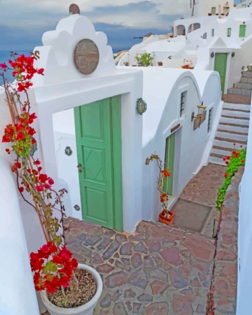 Santorini Green Doors paint by numbers